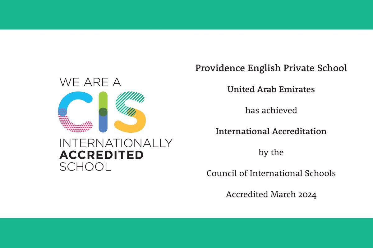Providencesch's tweet photo. "Congratulations to PEPS for achieving CIS International Accreditation from @CISEducation. We extend our heartfelt gratitude to our school community and @shjspea authorities for their unwavering trust and support. #sharjah #schoolsuae #dubai #sharjahschools #uae #الشارقة #مدارس https://t.co/OGm8EvZ11f