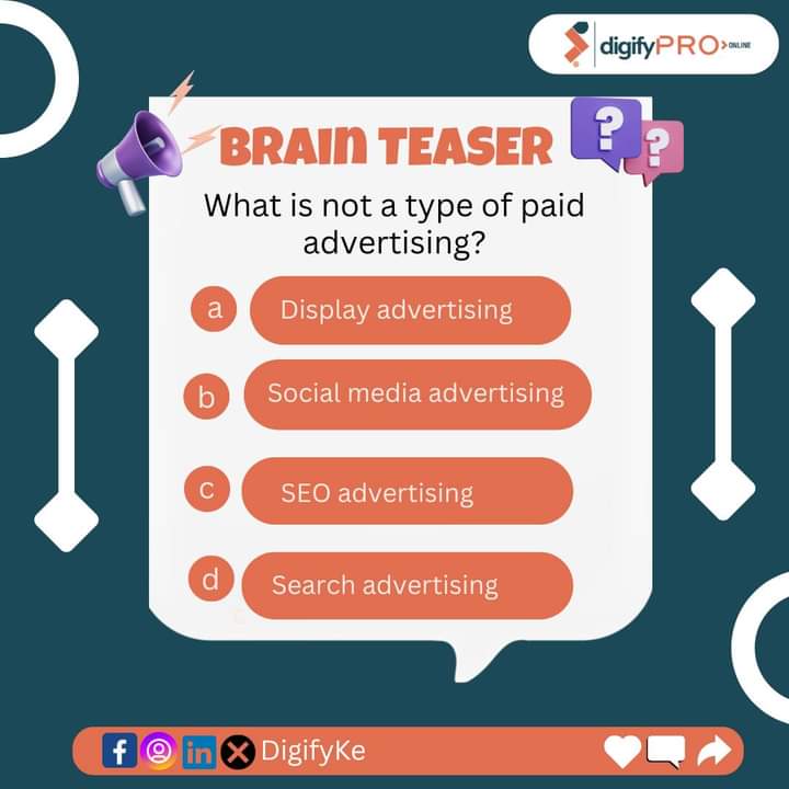 DigifyKE's tweet image. Let's engage and gauge our readiness🤓. Dip your toes in the water by tackling our brain teaser and providing the correct answer. Which answer do you think is correct🤔? Once you comment, our team stands ready to offer support.

#DigifyKe #digitalmarketing #DevOps #Finas2024