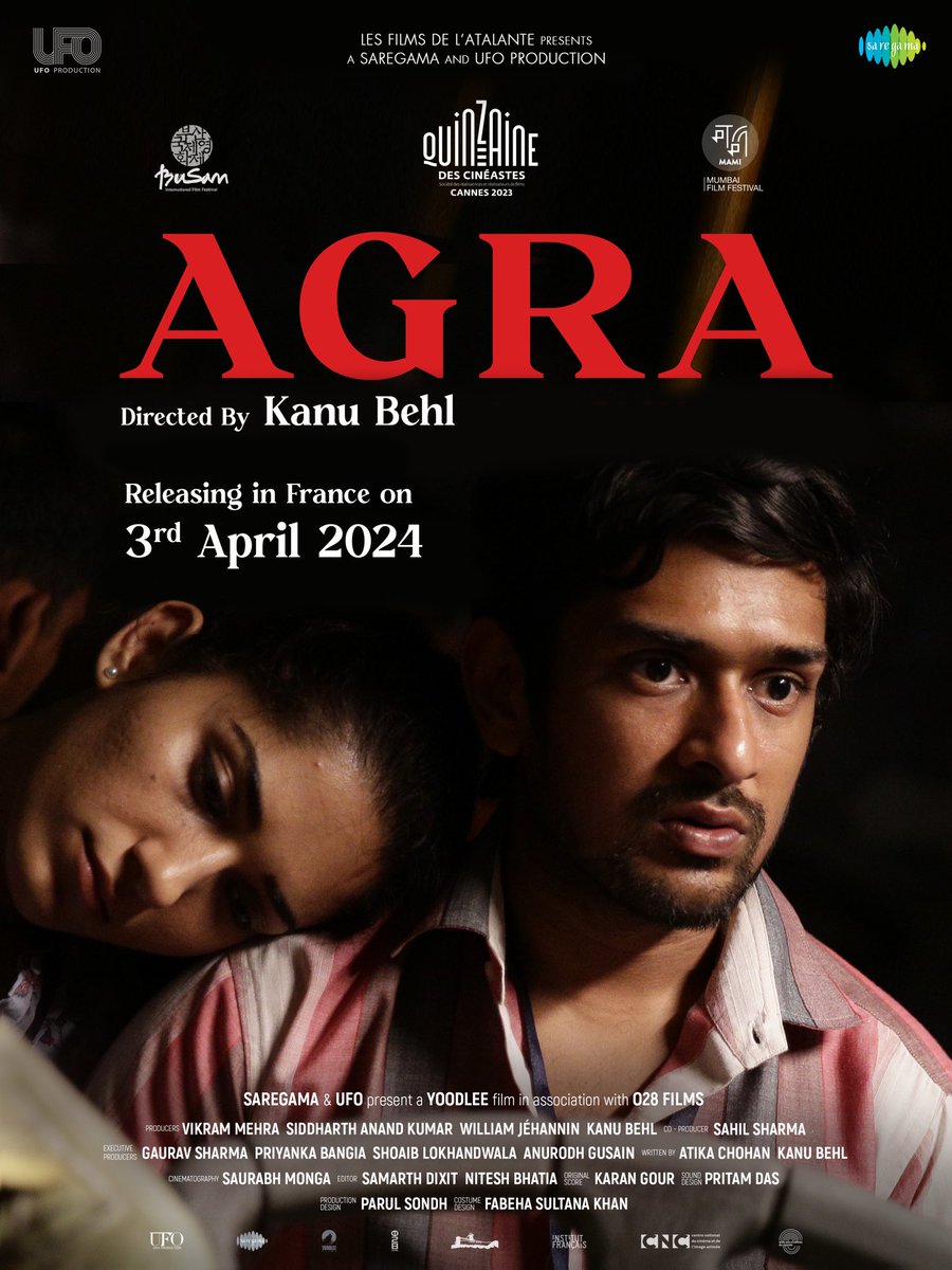 Agra, the globally celebrated film that won accolades at Cannes, Jio MAMI, Busan International Film Festival and IFF Melbourne, is set to release in France on 3rd April 2024! #Agra @KanuBehl @priyankabose20 #MohitAgarwal #SonalJha #RahulRoy #VibhaChibber @saregamaglobal