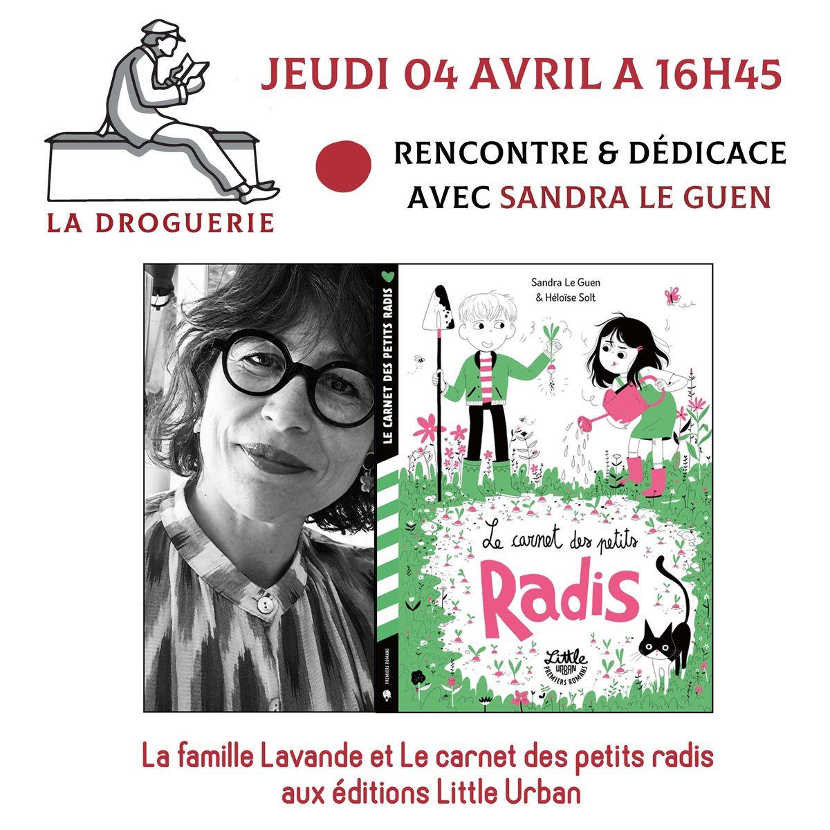 Drawoua's tweet image. Jeudi 4 avril, rdv à la librairie La Droguerie de Saint-Malo - - - Le carnet des petits radis - - - @LittleUrbanFr