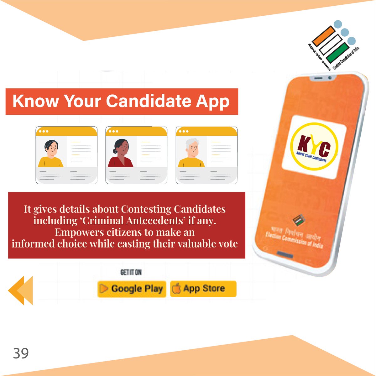 To know about your candidate.
Download the “Know Your Candidate App”
#SVEEP
#ChiefElectoralOfficer_TamilNadu
#LoksabhaElection2024