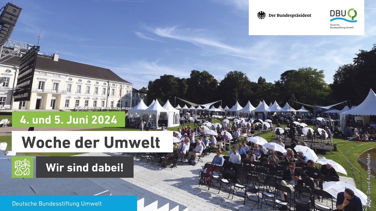 Am 4. und 5. Juni laden der #Bundespräsident und die Deutsche Bundesstiftung Umwelt #DBU zur #WochederUmwelt nach Berlin ein. Und wir freuen uns darauf, Euch an unserem Infostand alles zur App und unserer Forschung erzählen zu können. Kommt vorbei!

➡️woche-der-umwelt.de