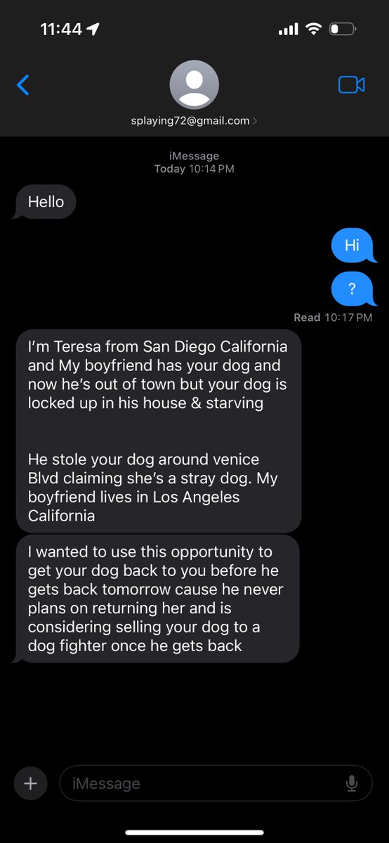 Imagine getting this scammer text the moment your dog runs away.
