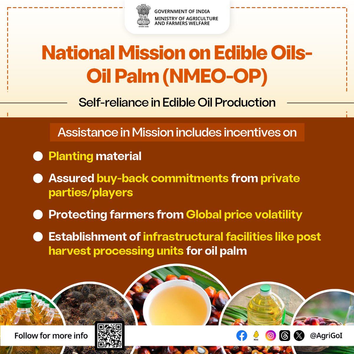 Self-reliance in Edible Oil Production

The assistance provided under the National Mission on Edible Oil - Oil Palm includes incentives, infrastructure development, and technical support aimed at promoting and increasing oil palm cultivation nationwide.
#agrigoi #NMEO_OP #oilpalm