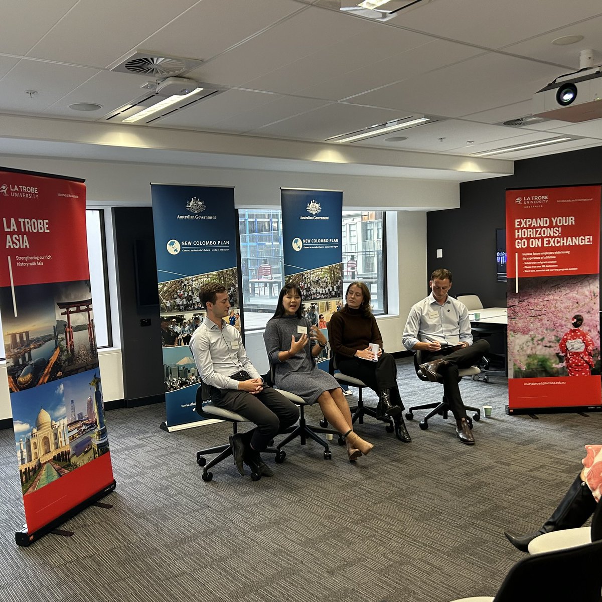 Happening now, celebrating 10 years of the New Colombo Plan at La Trobe. Joining us to discuss the program and Asia-Australia literacy is Nathan Jasper, Téa La, Grace Corcoran and Zach Eggleston