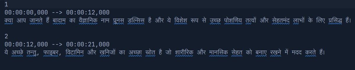 herkuch's tweet image. Anybody worked for inserting subs in videos using ffmpeg? 
I am having problems with hindi language. 
First image is sub file and second image is text coming on video. 

#ffmpeg