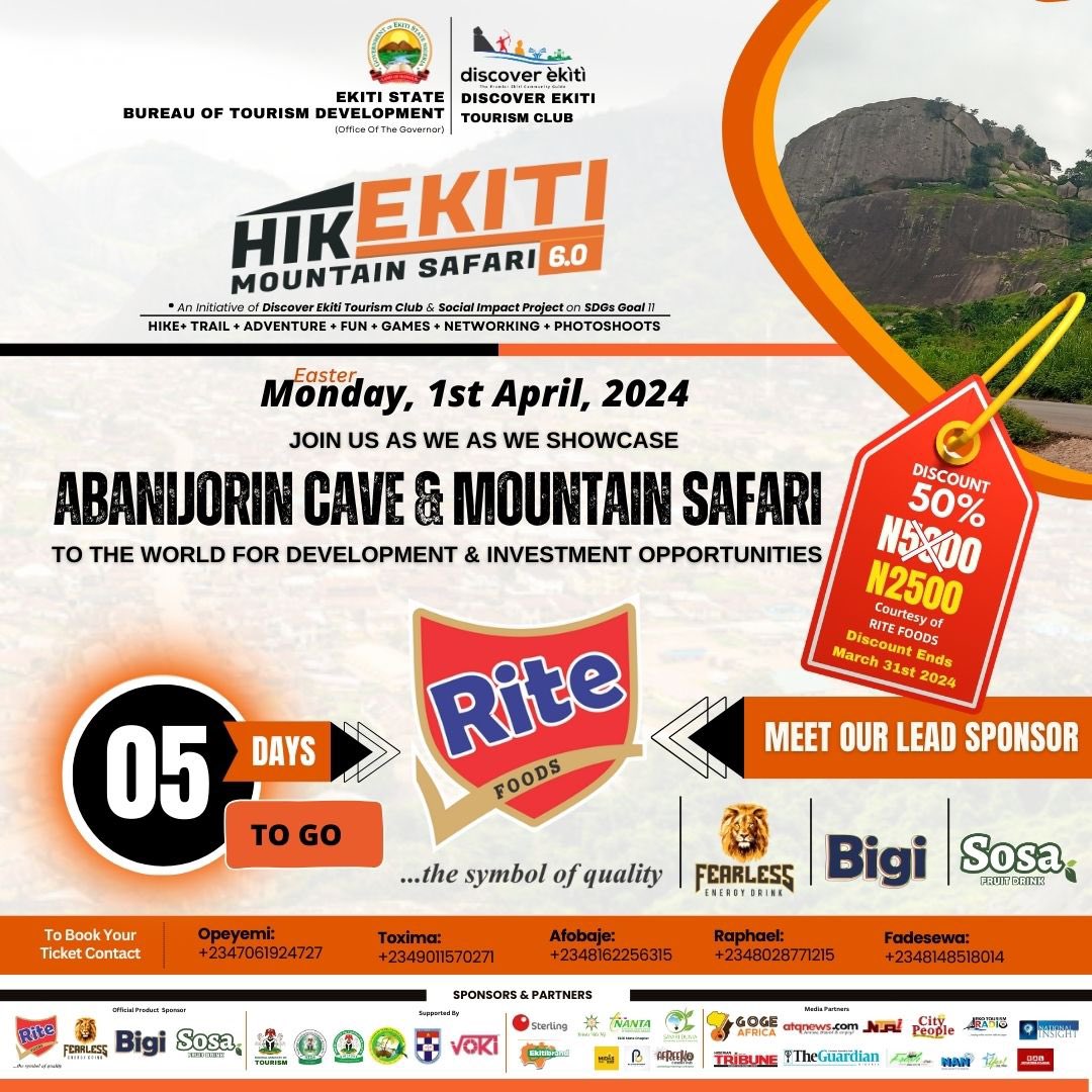📣GREAT NEWS! 50% OFF COURTESY OF OUR LEAD SPONSOR RITE FOODS @ritefoodsng To enjoy the hiking experience, you only now have to pay a token of 2,500 naira only. Come, let’s explore Abanijorin Mountain ⛰️ together. #discoverekiti #hiking