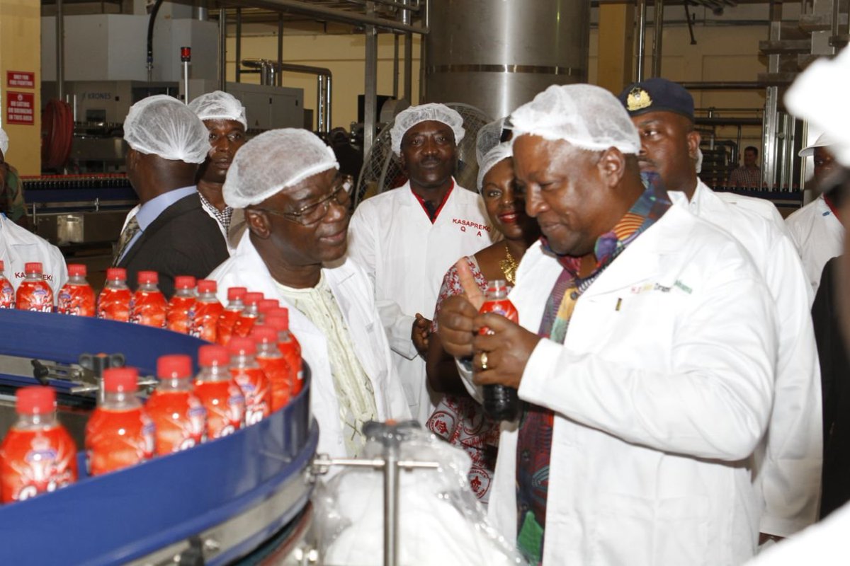 H.E John Mahama Inaugurated a new production line for Kasapreko Company, in December 2015.