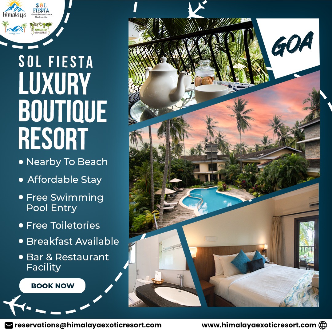 Sol Fiesta, Luxury Boutique Resort

Nearby To Beach
- Affordable Stay
- Free Swimming Pool Entry
- Free Toiletries
- Breakfast Available
- Bar &amp; Restaurant Facility

🌐 Visit :- himalayaexoticresort.com
☎️ Call :- +91-9028085544
.
.
.
.
.
#goa #beaches #swimmingpool #goa