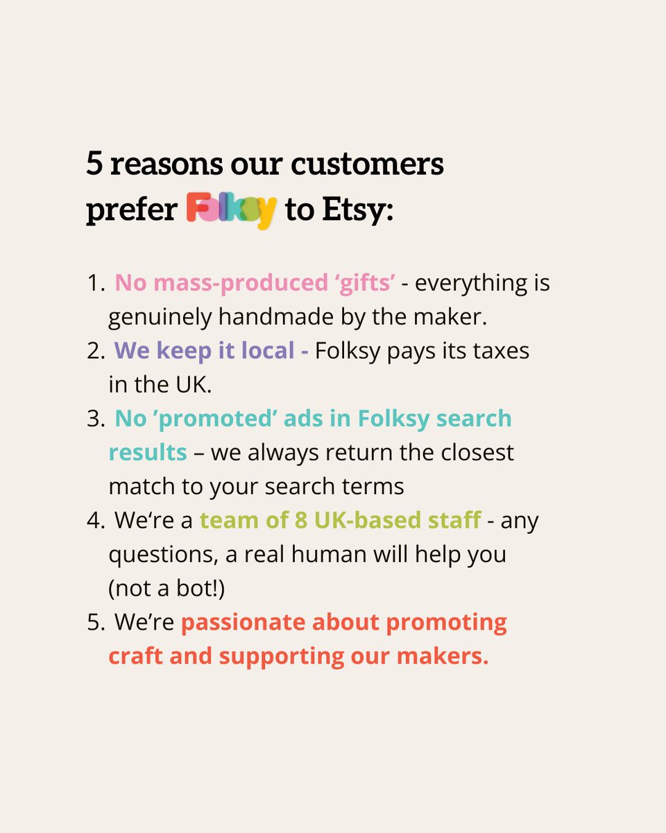 Folksy is SO much smaller than Etsy and it's never easy being pitted against a giant.⁠ ⁠ We don't have the resources or scale they do, but we believe Folksy is a wonderful and inspiring place to shop. ⁠Hopefully you do too...