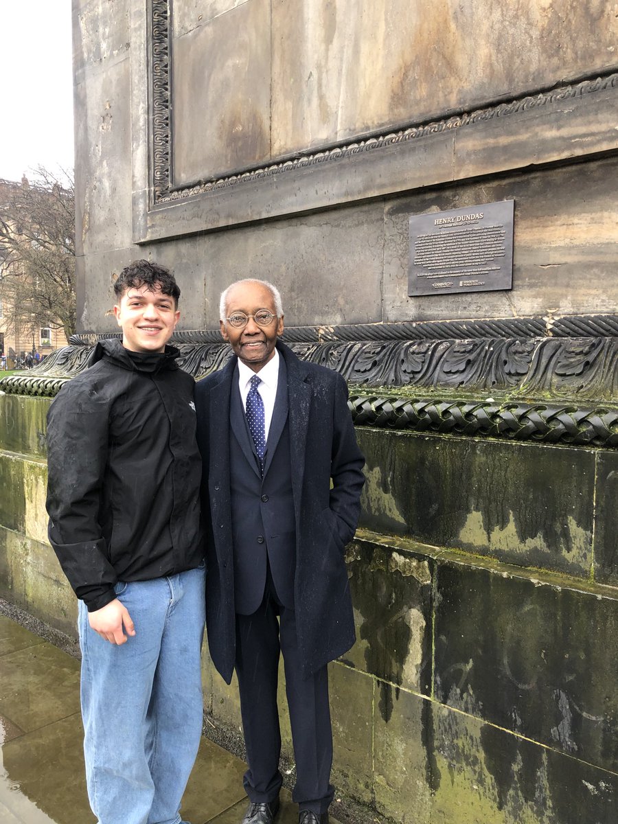 Slavery Remembrance Day/Replacement of Plaque by Edinburgh City Council, March 2024: Family support…I supported my athletic grandson years ago now, a University student, he supported me at the Plaque.