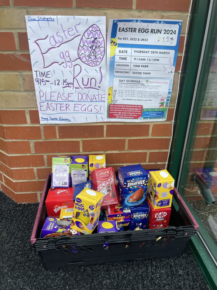 Thank you all for your Easter Egg donations so far 🥚🍫The foodbank is extremely thankful for the great effort from Barnes Primary School. #community #BPS #teambarnes