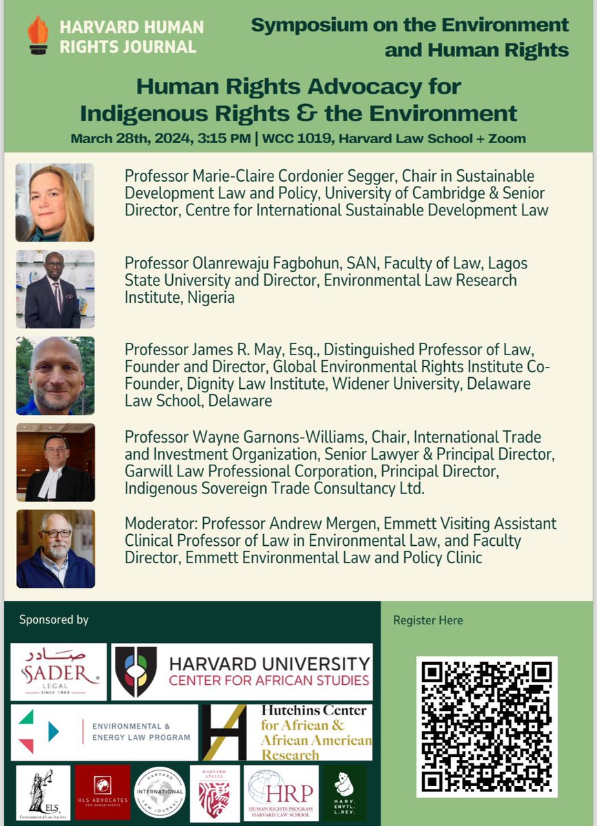 Very pleased to share, for those who may be interested, the upcoming symposium on the Environment and Human Rights with a stellar panel including @mccordonier 
#HumanRights #humanrightslaw #environment #EnvironmentalJustice 

Link to register ⬇️