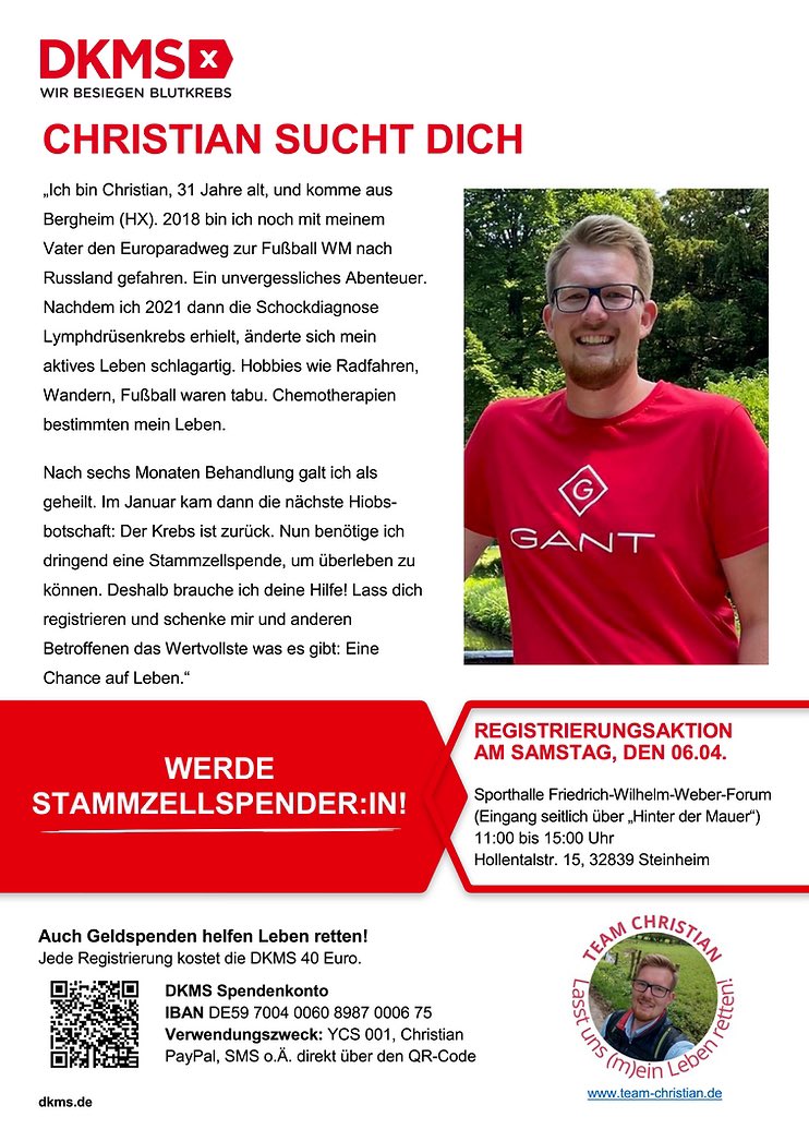 Christian braucht dich und deine Hilfe. Bist du schon bei der @DKMS_de registriert? #DKMS #Stammzellen #Krebs