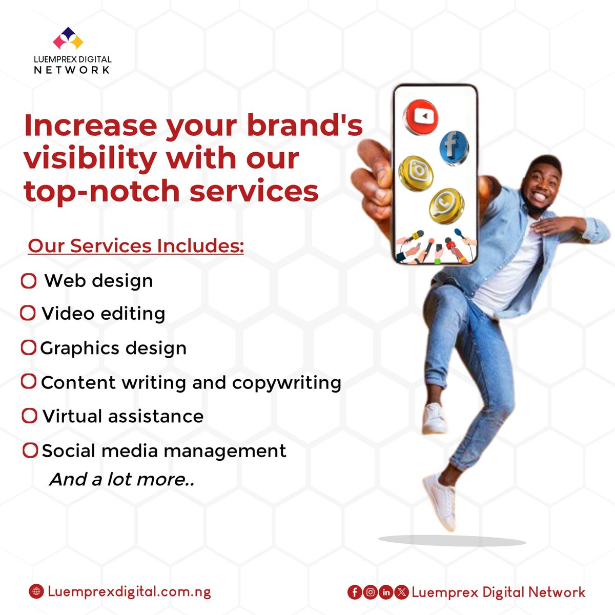 Want to elevate your online brand? We've got you covered!

Kindly send a DM now

#Luemprex #ContentCreation #BrandElevation #DigitalMarketing #OnlinePresence #SEOContent #SocialMediaManagement #ContentServices #BrandVisibility #OnlineMarketing #ContentStrategy