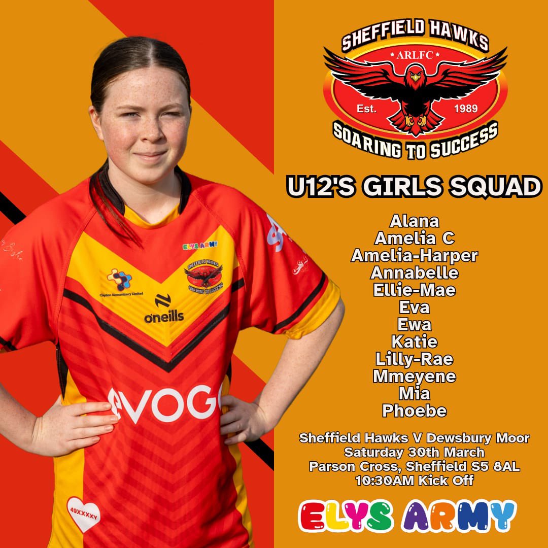 Weekend Fixtures This weekend sees our U12s girls team at home 🏉 Let’s get down to Parson Cross Park to support them 👏 Saturday 📍U12s Girls v Dewsbury Moor 🕣 KO - 10:30am Good luck Hawks, you got this 💪
