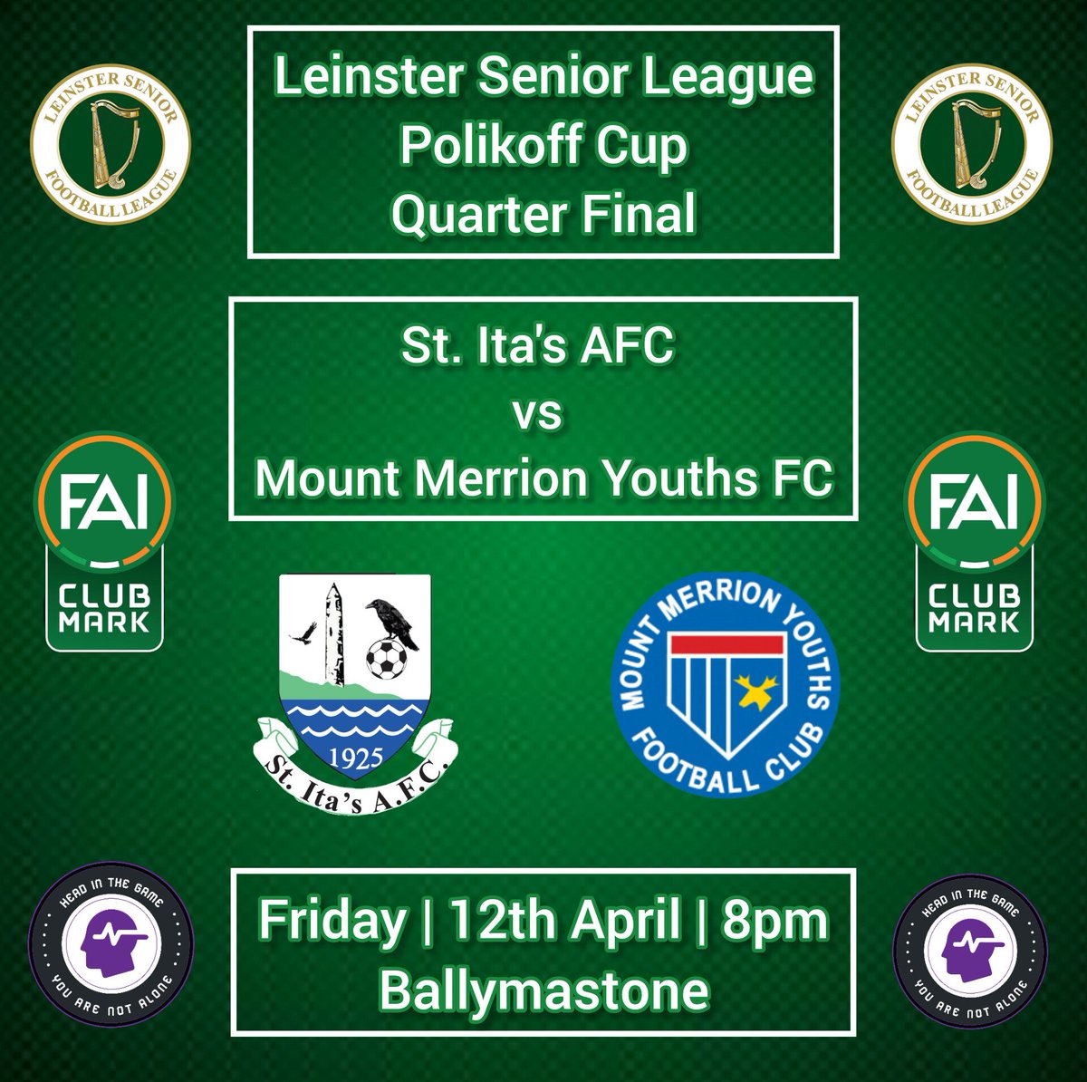 🟢⚪️ Polikoff Cup QF Draw 🟢⚪️

We have been drawn to play @mountmerrion in the Quarter Finals of the @LSLLeague Polikoff Cup. 

The game will be played on Friday, 12th April, in Ballymastone. 

#stitasafc 
#thesaintsarecoming 
#weareitas 
#upthehoops 

@AlQuinn2015