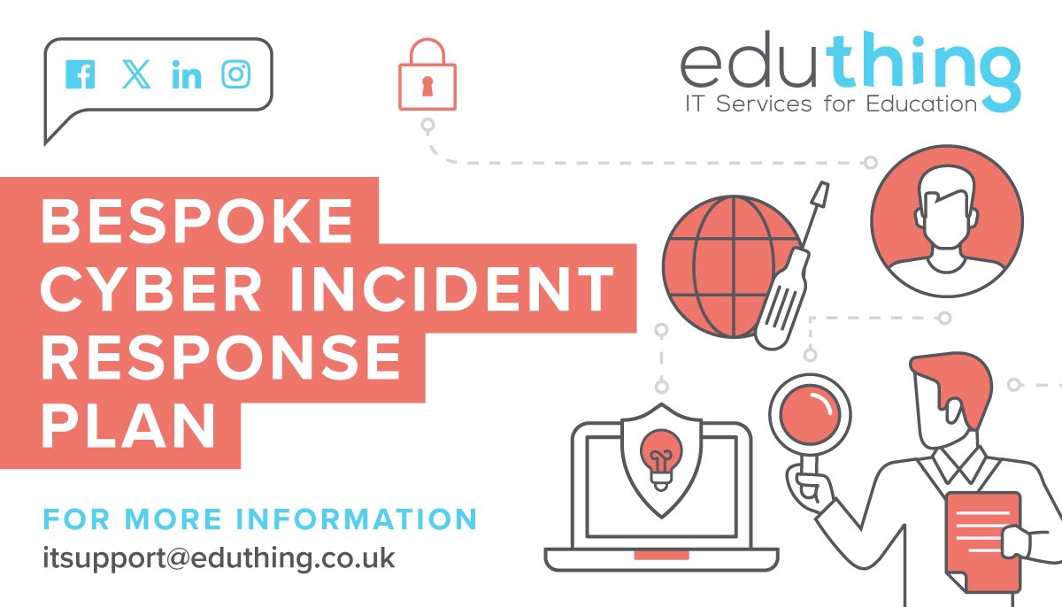 Working in collaboration with the school, we formulate a bespoke Cyber Incident Response Plan, covering RPA Insurance requirements, that can be put into action should the school suffer forms of cyber-attacks. If you want to find out more email us at hello@eduthing.co.uk