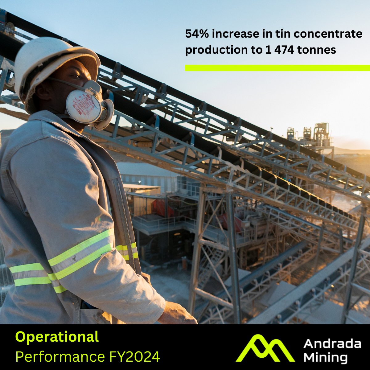 FY 2024 Operational Update : Andrada's tin concentrate production significantly increased by 54%, reaching an impressive 1,474 tonnes. Our expansion strategy solidifies us as a leading African critical metals producer. lnkd.in/dFJtVg3Z #ProductionBoost#CriticalMetals