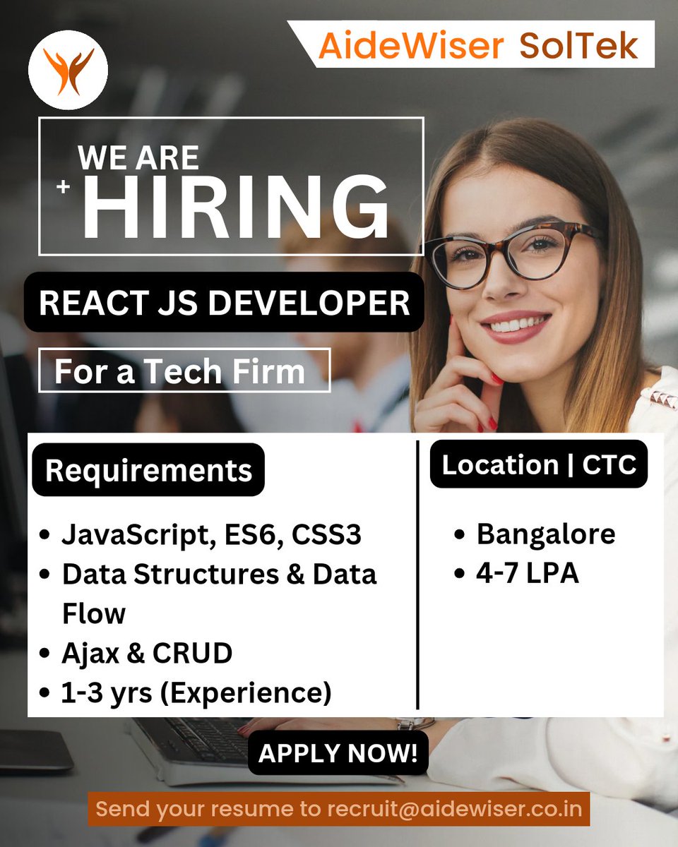 aidewiser's tweet image. Hiring! Hiring! Hiring!
We are hiring a React JS Developer!
#Recruitmentmatlabaidewiser
Send your resume to recruit@aidewiser.co.in
#AideWiser #reactjsdeveloper #techhiring #tech #Bangalore #baltimorebridge #inesreg #TheBachelorFinale #verydarkman #HonkaiStarRail #RamCharan