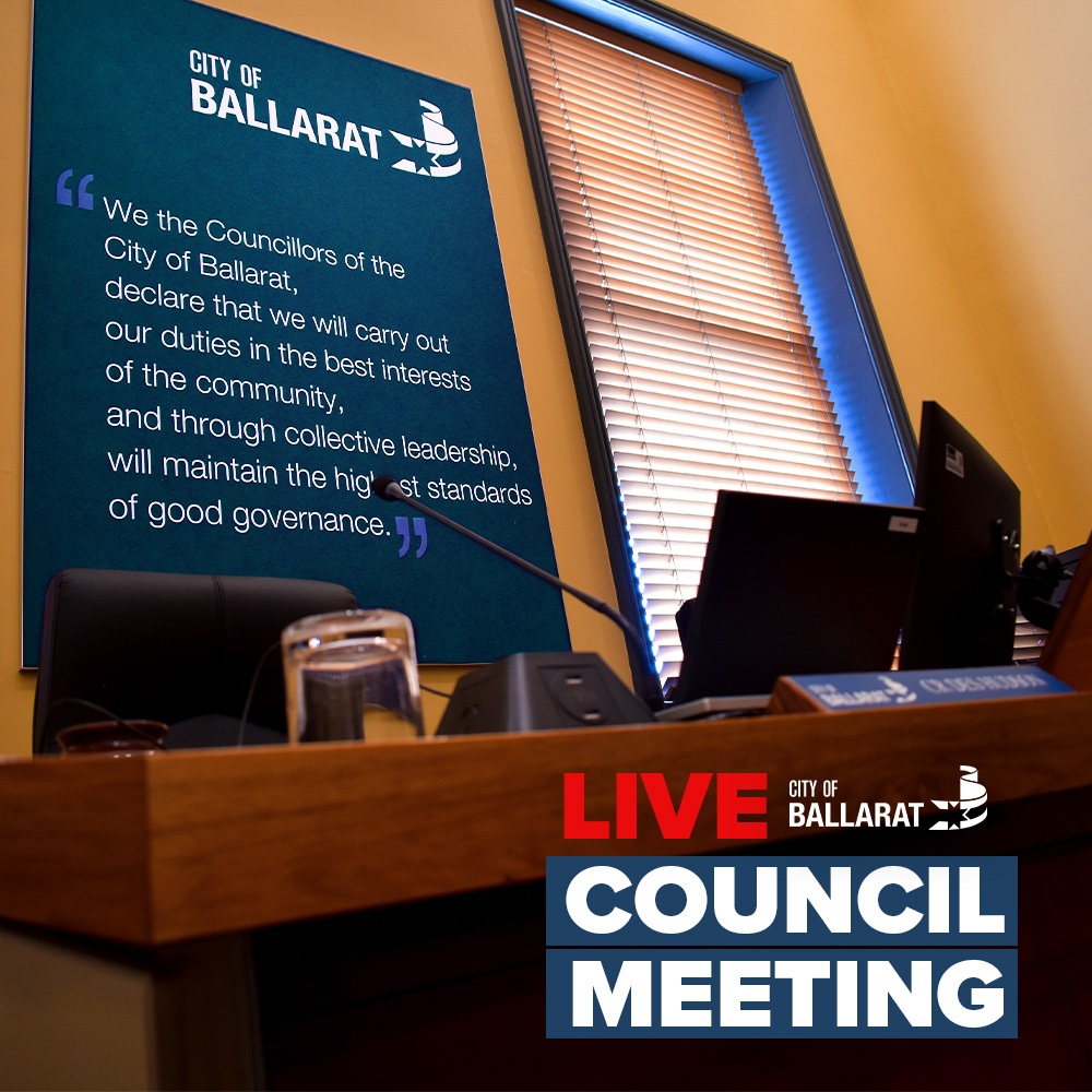 🎥 Our Council Meeting is live now! 

👀 To watch, click here: webcast.ballarat.vic.gov.au