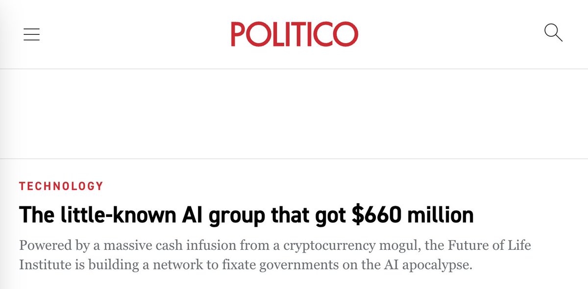 I did a BBC investigation of the idea of the AI apocalypse (bbc.co.uk/programmes/m00…). This odd idea has a powerful new lobby. And one crypto-king has just given its lead lobbyists $665 million. To understand the sociology of it, read this papers.ssrn.com/sol3/papers.cf…