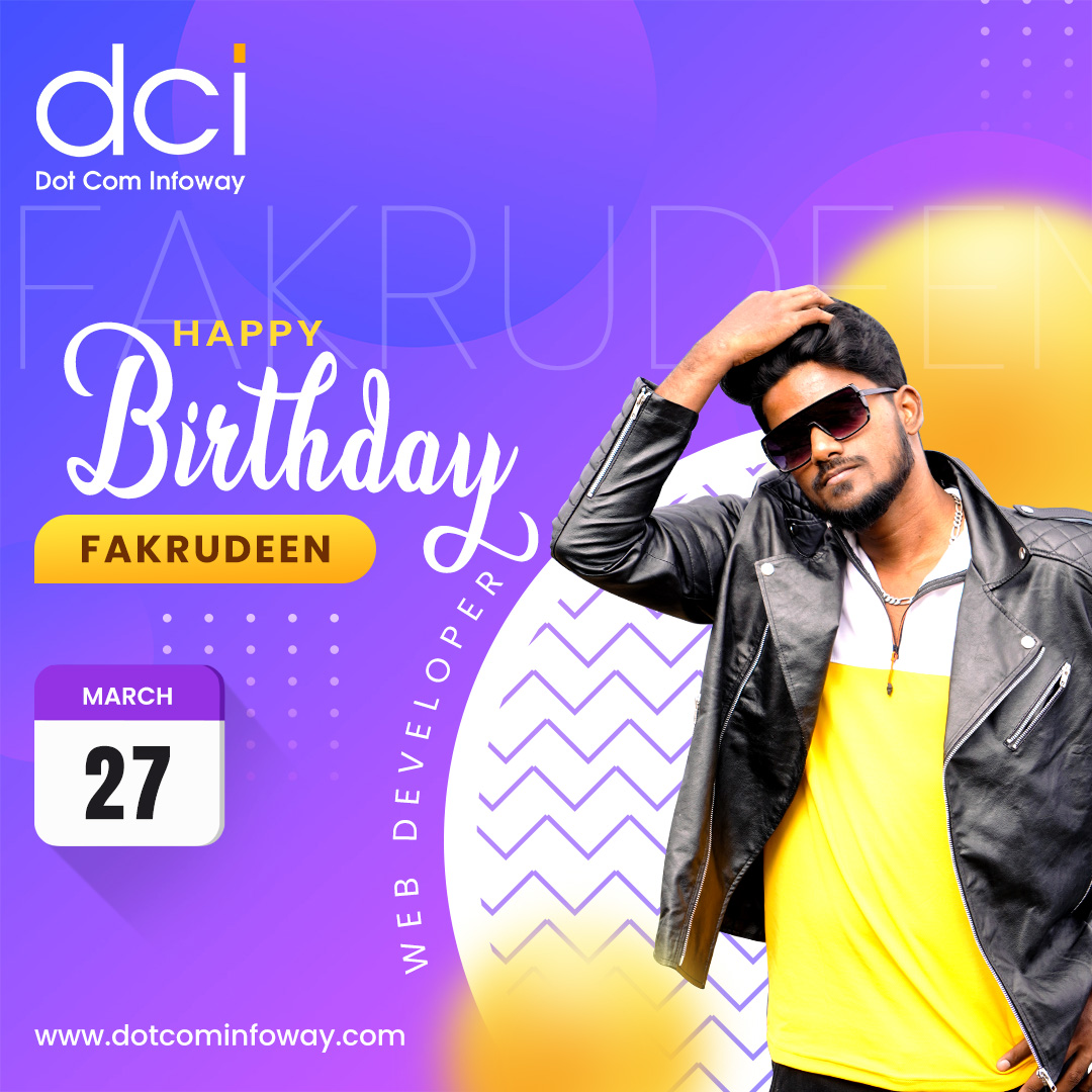 Wishing a very Happy Birthday to Fakrudeen PK, our talented web developer! 🎂 May your special day be filled with joy, creativity, and successful projects. #DotCominfoway #HappyBirthday #WebDeveloper #TechGenius #CodingWizard #Innovation #Creativity #Success #WebDevelopment