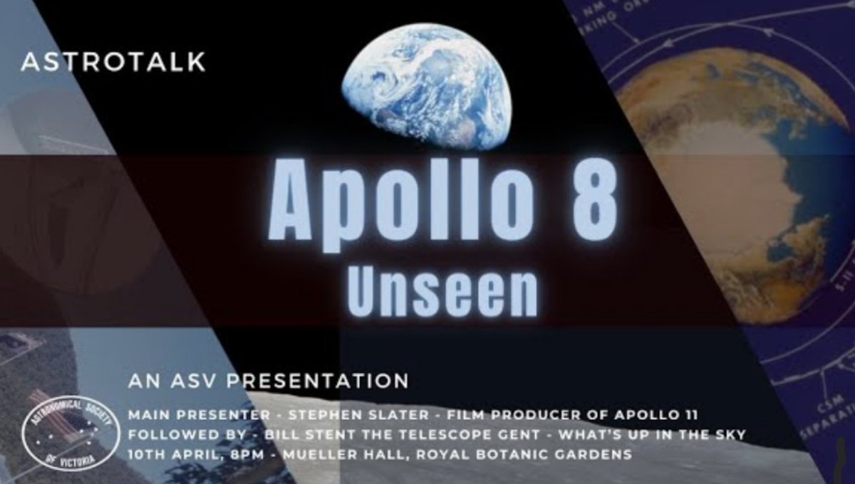 I'm delighted to be the keynote speaker for next month's <a href="/ASVAstronomyVic/">ASV</a> #astrotalk on April 10th, 8pm in the Mueller Hall <a href="/RBG_Victoria/">RBG Victoria</a>, Melbourne..

Will be sharing some unseen archive treasures from Apollo 8. 

Hope to see you there!

#astronomy #outreach