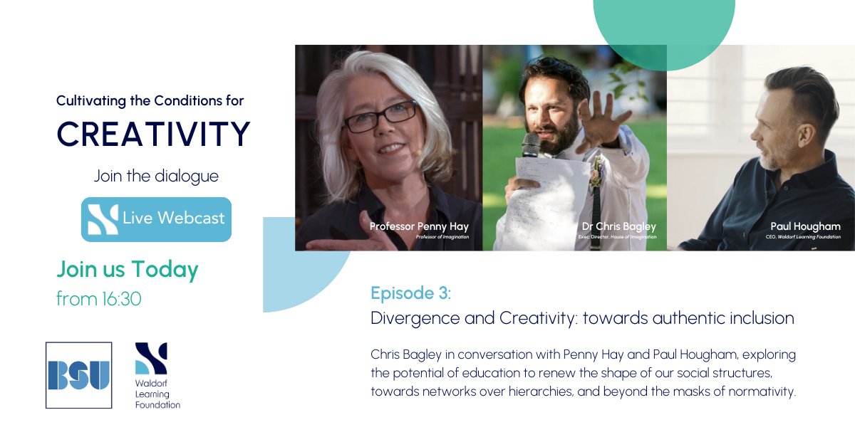 Join us today, at 16:30pm for Cultivating the Conditions for Creativity. Ep3: Divergence and Creativity: towards authentic inclusion 📍 Zoom: shorturl.at/ewR69 @hiddendepths @PenAHay @HoughamPaul