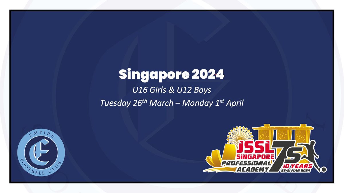 🇸🇬SINGAPORE🇸🇬 

A key element of @EmpireFCUAE is providing young people with experiences outside of our usual programme.

4 staff & 20 players arrived in Singapore this morning for the JSSL 7s tournament - the largest in Asia.

Good luck to the staff & players for the next 6 days
