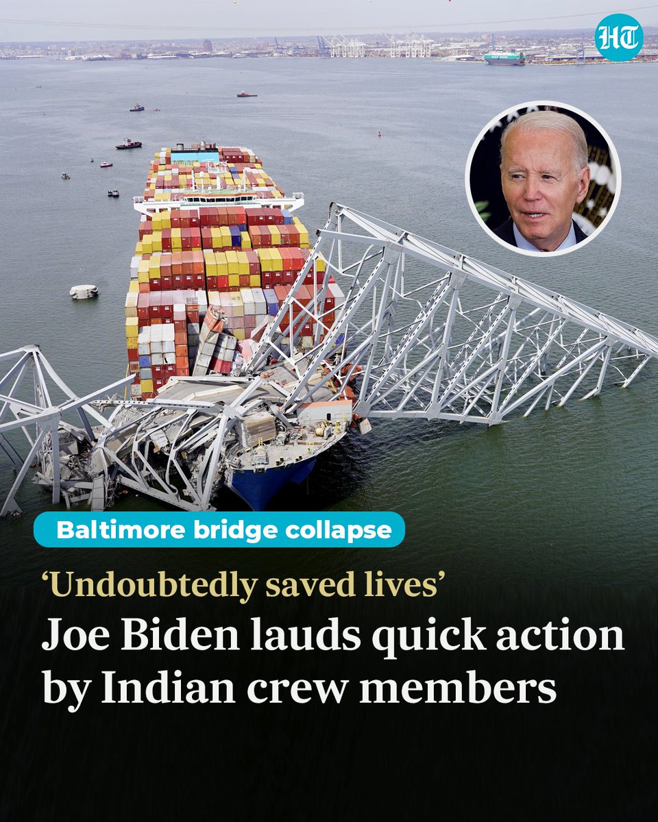 htTweets's tweet image. #BaltimoreBridgeCollapse | #JoeBiden lauded the prompt action by personnel on board the ship, which struck the #FrancisScottKeyBridge in #Baltimore causing it to plunge into the river

Read more: hindustantimes.com/world-news/us-…