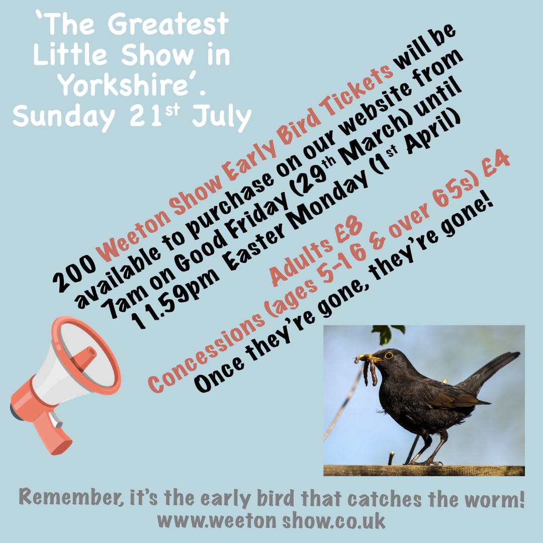 Just two days to go to our Early Bird Ticket release - 200 reduced price entry tickets available from our website…… time to catch that worm!