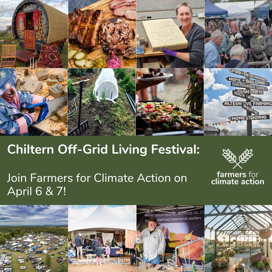 Join us at the Off-Grid Living Festival for a weekend dedicated to discovering the principles of off-grid living on April 6th & 7th in Chiltern, VIC. Tickets to the event: bit.ly/3TBXRvm 🌍✨ #OffGridEvent #FarmersForClimateAction #AusAg