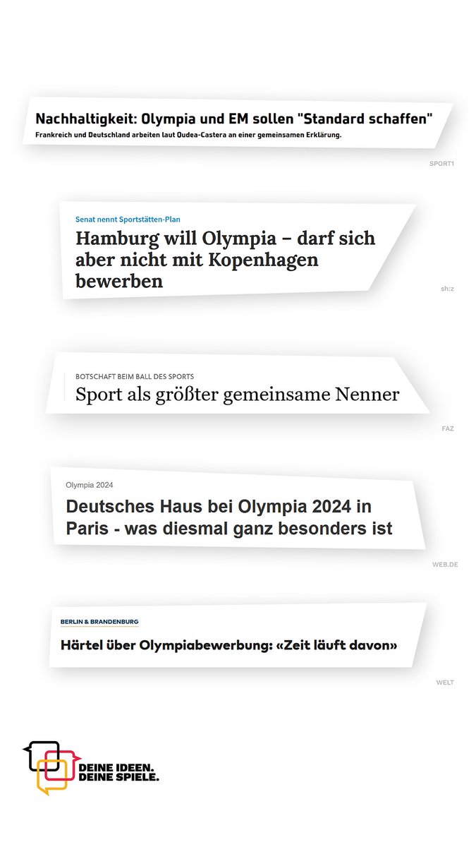 Wir haben in unserer Presseschau zusammengefasst, was in den letzten Wochen rund um die Initiative und die Spiele berichtet wurde. 

Alle Presseartikel zu #DeineSpiele findest du online auf deine-spiele.de/presse/