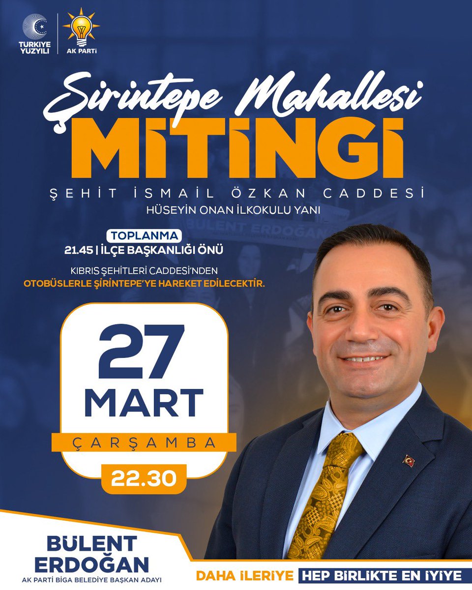 bulenterdogan17's tweet photo. Daha İleriye, Hep Birlikte, En İyiye! 

Biga kritik bir eşikte. Biga’mızı Türkiye Yüzyılı’nın marka ilçesi haline getirmek için biz hazırız. Tüm Bigalı hemşehrilerimi mitinglerimize davet ediyorum. https://t.co/eK8ua9rfq9