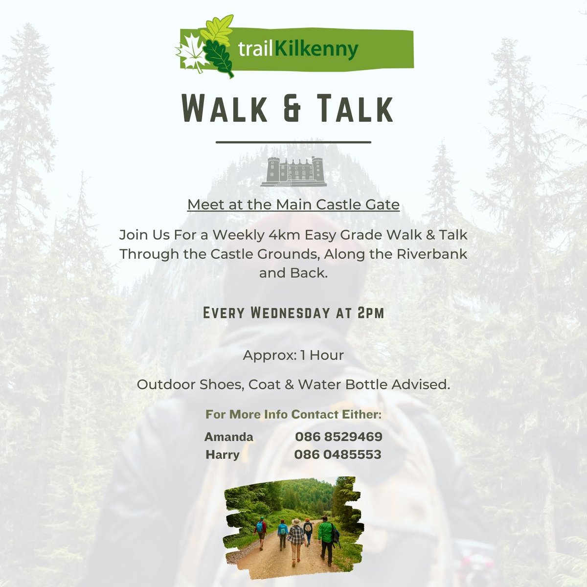 Join us for a refreshing 1 hour walk through the beautiful Castle Grounds and river bank today. The walk will start at the Castle Gate at 2:00pm.
This is a great opportunity to get some exercise and meet new people. So, come along and let’s walk and talk together! 
#kilkenny