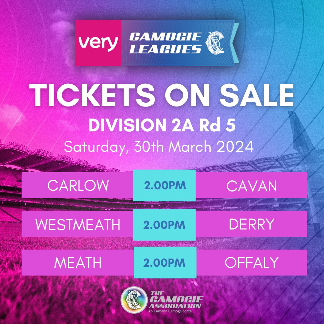 🎟️Tickets now on Sale🎟️ Tickets are now on sale for this weekend's final Very Ireland Camogie League round fixtures. Tickets can be purchased on the link below. 👇 camogie.ie/news/very-leag… #OurGameOurPassion