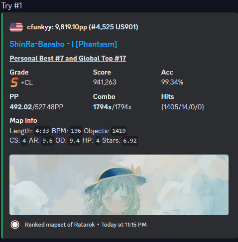 cfunkyyy's tweet photo. peep the try #1's

500pp #4 and new highest nomod score https://t.co/tShF4hW79o
