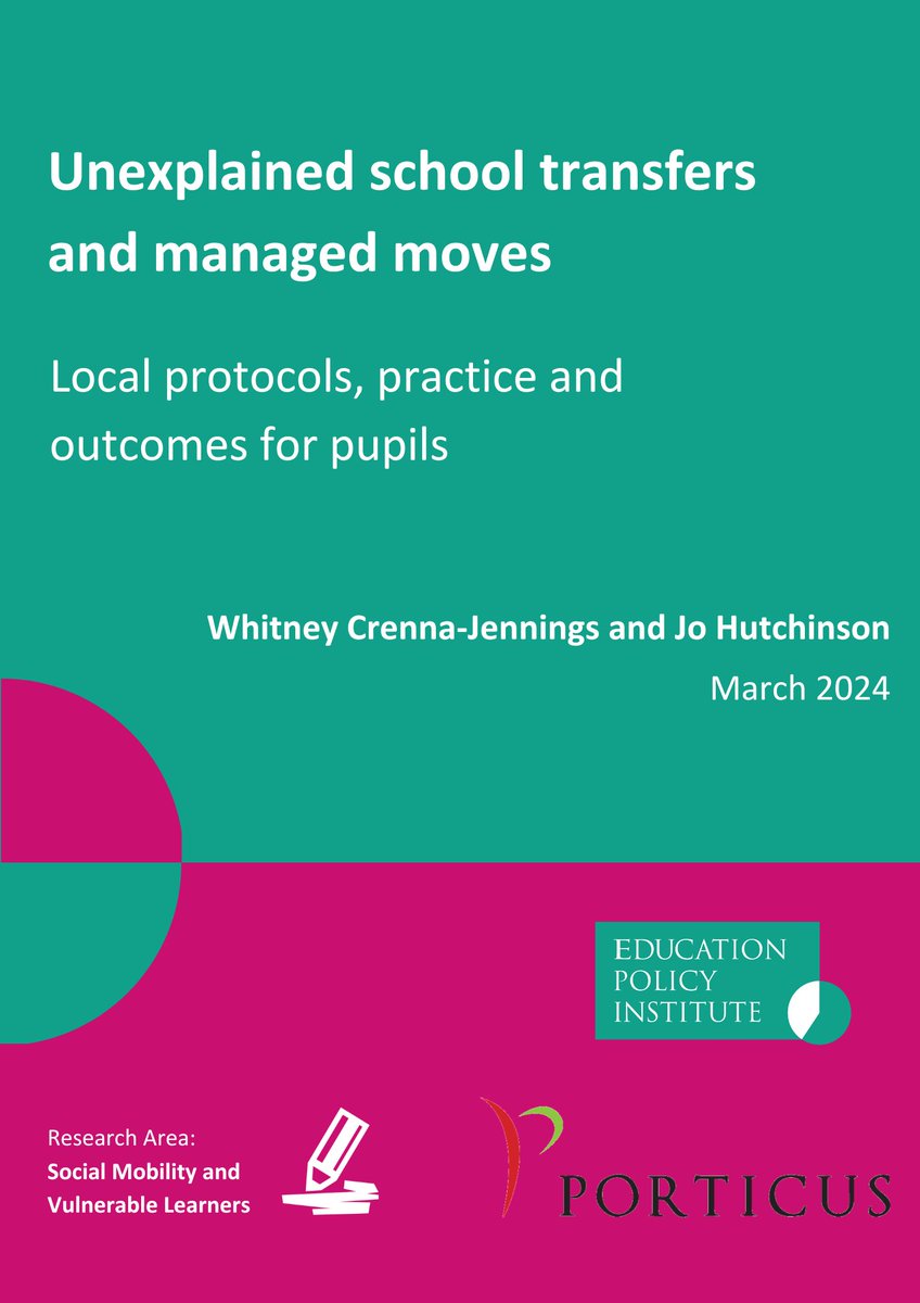 📝Our latest report examines the prevalence of school moves, including managed moves, their impact on pupils, and the protocols that local authorities have in place to govern them. 📖Read the report in full on our website: epi.org.uk/publications-a…