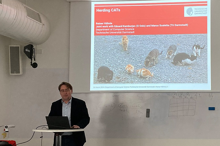 👏 Thanks to Reiner Hähnle from @TUDarmstadt for a very accessible talk about CATs! While Reiner likes using cat pictures 🐈, CATs stands for Context-Aware Trace Contracts - a concept which he illustrated with an example from a casino 💵 case study.