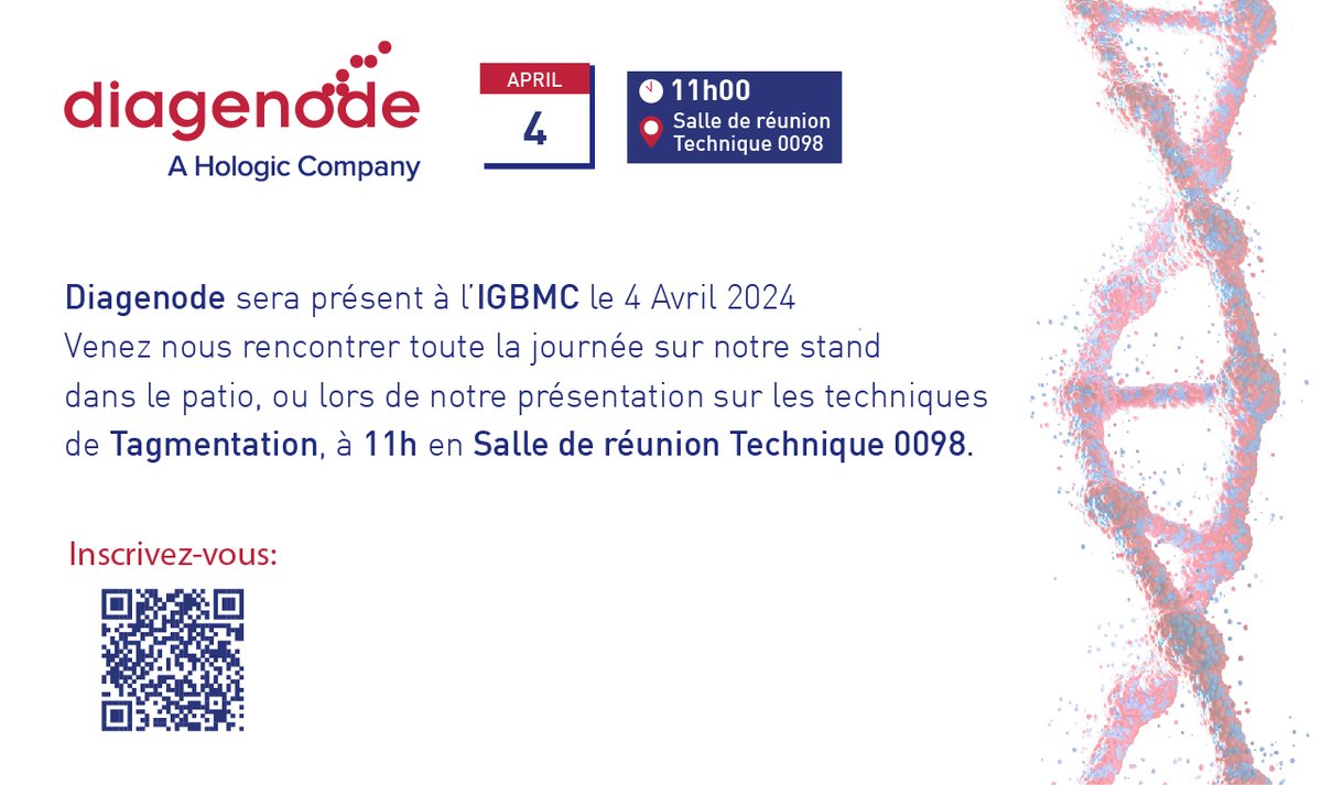 Venez discuter de vos projets en épigénétique et tout apprendre sur notre tagmentase et ses applications la semaine prochaine à l'IGBMC.