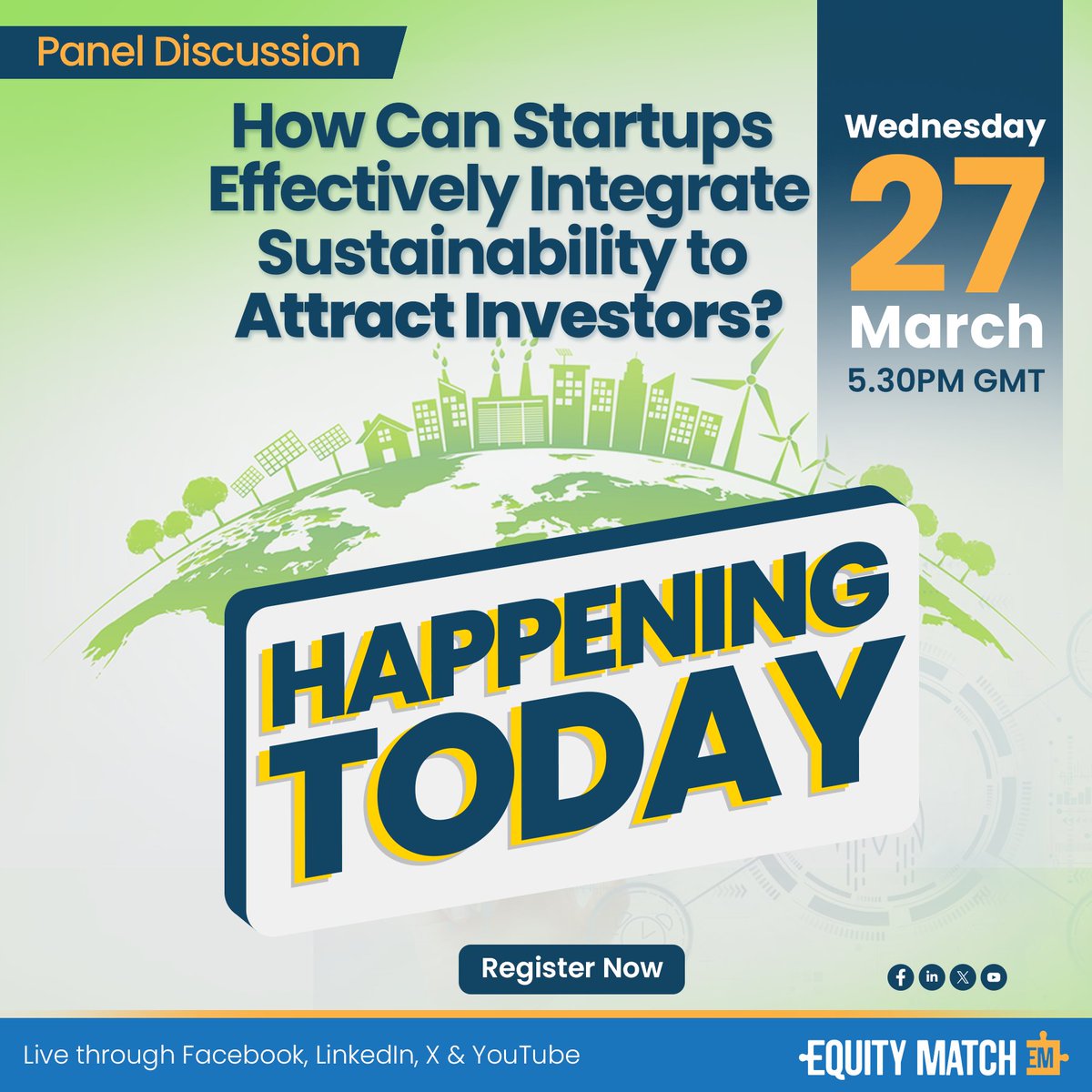 Today's the day we dive deep into how startups can integrate sustainability and attract investors.  
Join our panel of experts for a dynamic discussion packed with actionable strategies revealed!
The event streams on X space today, 5:30 PM GMT. 
 #PanelDiscussion #Webinar