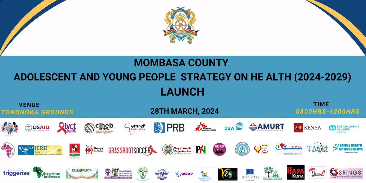 TAYO2024
🎉 Exciting news! Join us on March 28th at Tononoka Grounds as we launch the Mombasa County Adolescent & Young People Strategy on Health (2024-2029)! 🚀 Let's empower our youth for a healthier future! 
#HealthStrategy #Mombasa #YouthEmpowerment
#Amplifying4Change