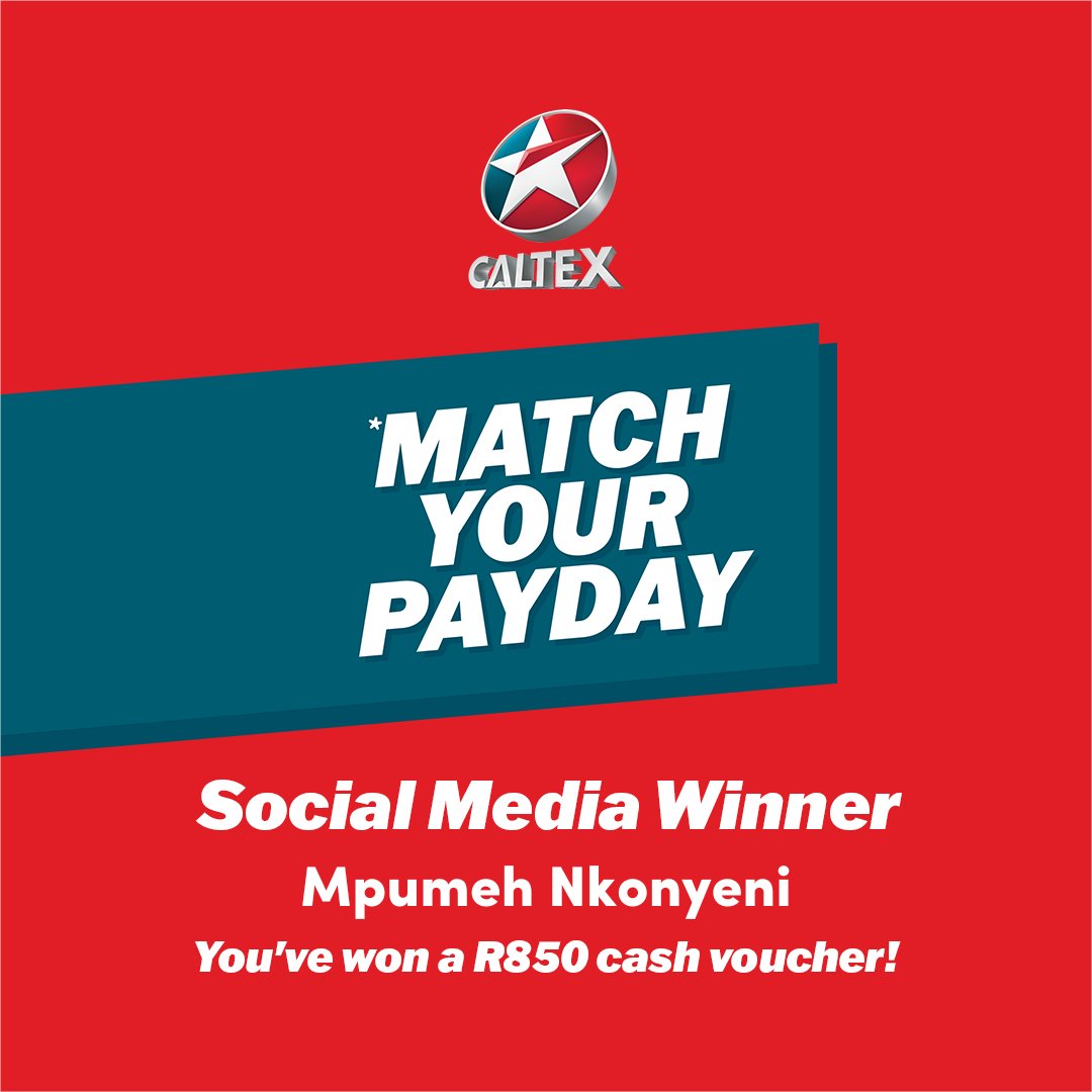 Congratulations Mpumeh Nkonyeni! You gave us the right signs🚦and now we're giving you R850 in cash, for free. Go fuel up for R350 or more at forecourts for a chance to win even bigger cash prizes! 👀#MatchYourPayDay #Caltex