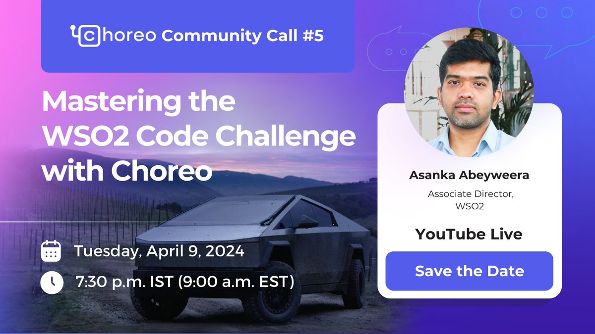 openchoreo's tweet photo. Attention all #WSO2CodeChallenge participants looking to boost your winning chances!
Only 30 minutes to go for the community call: βMastering the WSO2 Code Challenge with Choreo.β
Join us live βΆοΈ https://t.co/eHHJ0vzu60 https://t.co/BnfeU0g87b