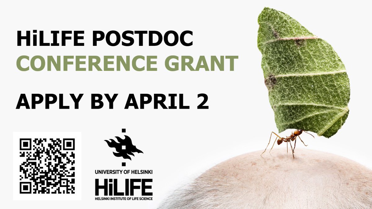 Are you a HiLIFE #postdoc? Are you planning to attend a #lifescience conference in 2024? If so, you still have a few days left to apply for the HiLIFE postdoc conference #grant. Apply here by April 2 at 4pm EEST: flamma.helsinki.fi/s/U0HkH @FIMM_UH @UH_Neuro @BIOTECH_UH #funding