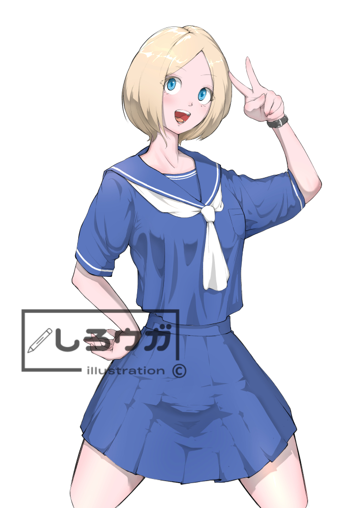 1girl solo looking at viewer smile open mouth short hair blue eyes  illustration images