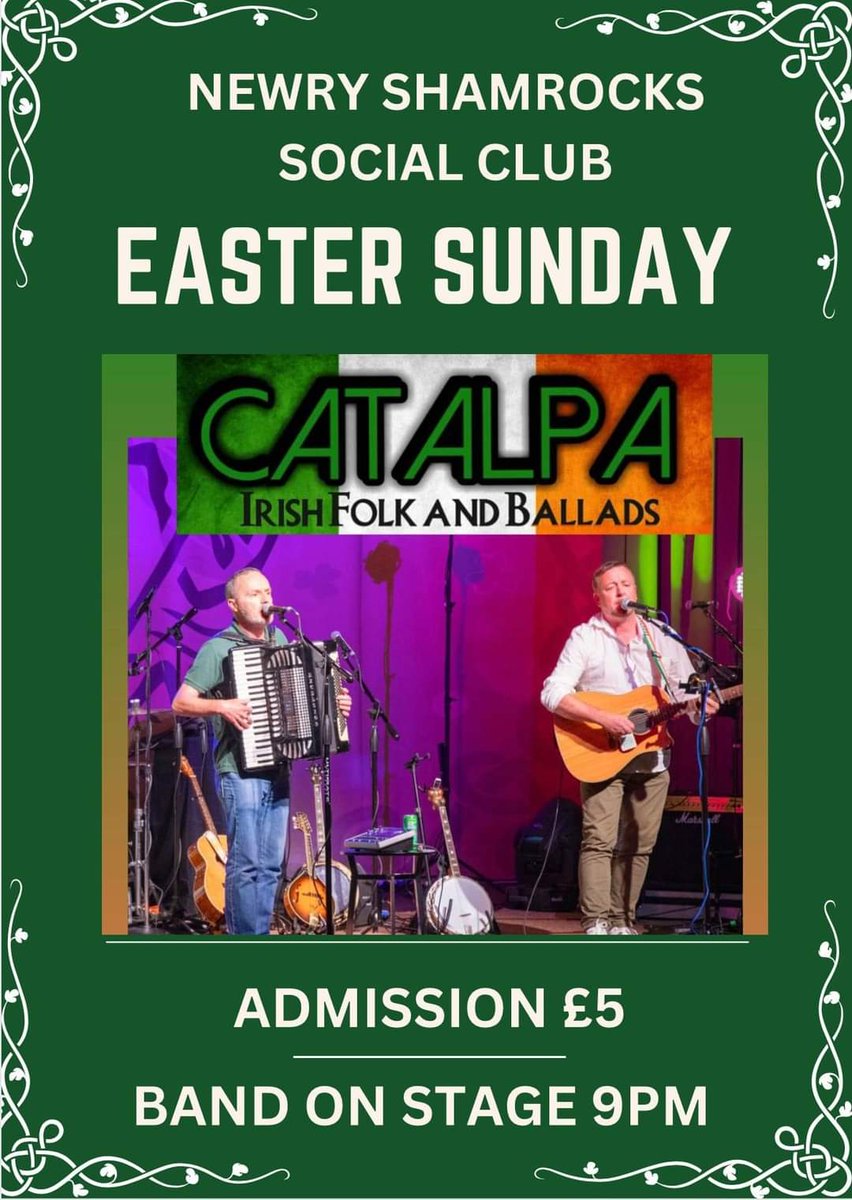 Not long now for the @catalpamusic show. You won't be disappointed.Come along for the Music an craic @ShamrocksNewry Social Club