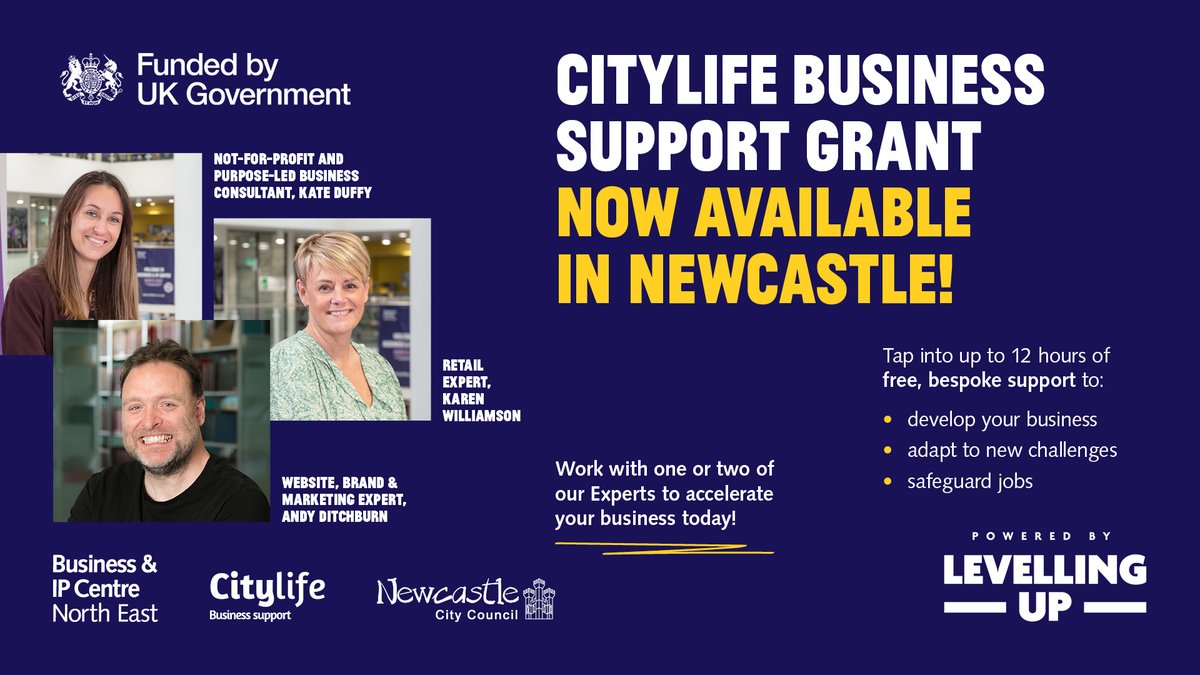 📢For Newcastle based SMEs who are looking to boost their business, then you should tap into the brand new @Citylife_NCL Grant! Work with 1-2 of Experts in Residence to help you elevate your plans or support a priority project. Apply now👇 bipcnortheast.co.uk/citylife-busin…