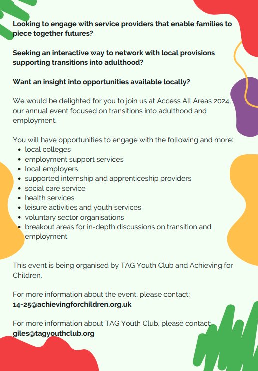 Access All Areas is back and we are again running the one stop shop information fair in partnership with Achieving for Children for a third year